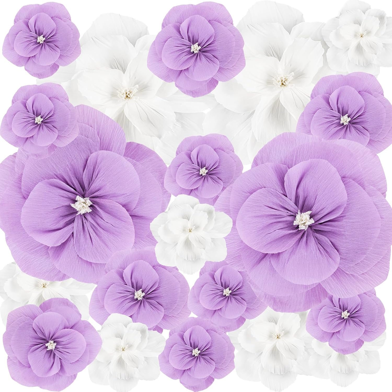 VAIPI 20 Pcs Large Tissue Paper Flowers Giant Paper Flowers Decorations for Wall 24'' 12'' 8'' Crepe Handcrafted Flower for Wedding Baby Shower Birthday Party Wall Backdrop Decor (Purple)