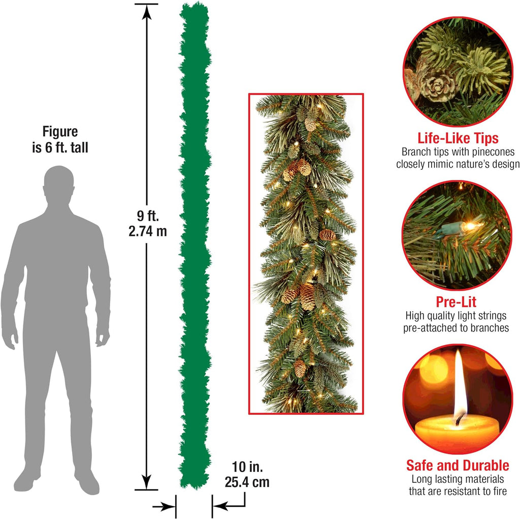 national tree company 9ft pre-lit carolina pine christmas, close-up detail