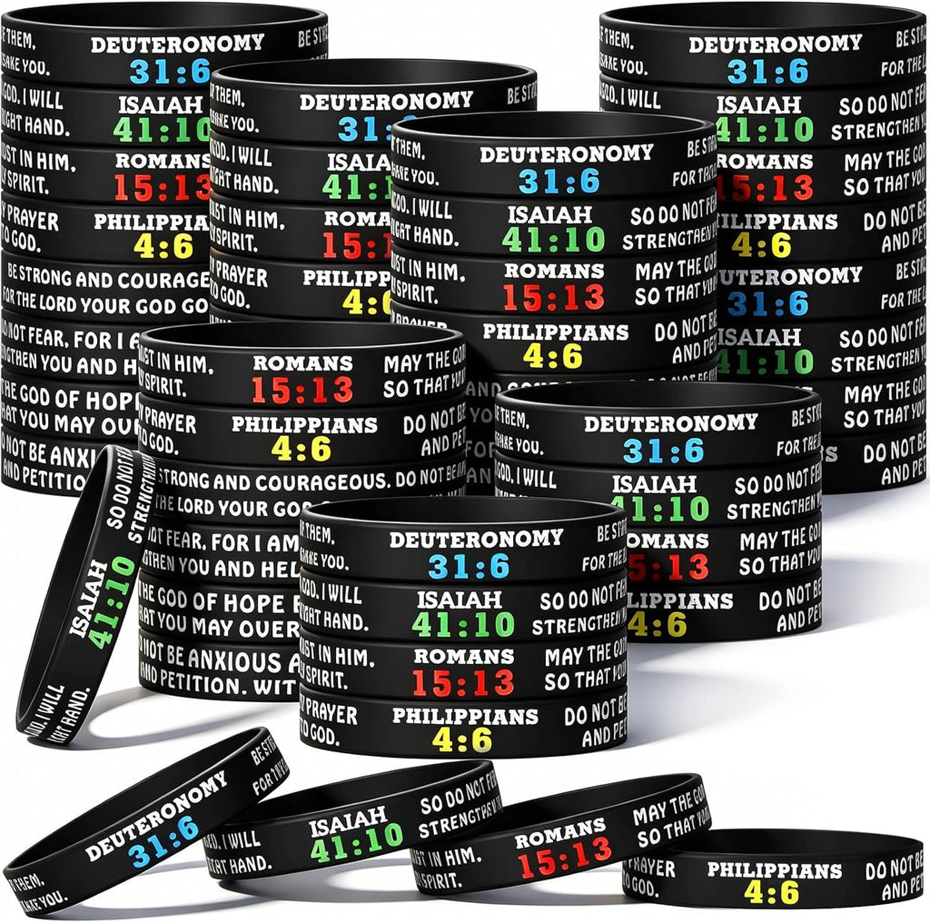 48 Pieces Bible Verse Bracelets Christian Scripture Bracelets Bulk Rubber Religious Silicone Bible Verses Wristbands Faith Hope Belief Inspirational Wristbands