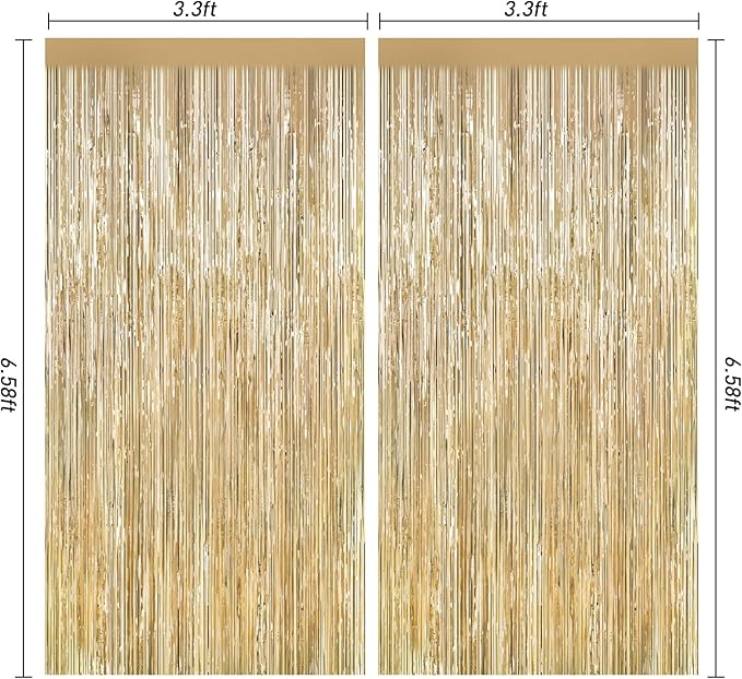 2Pack Champagne Gold Backdrop Birthday Decorations Foil Curtain Backdrop Gold Streamers Dance Party Decors Photo Booth Props for Bachelorette Decors Christmas Halloween New Years Eve Party Supplies