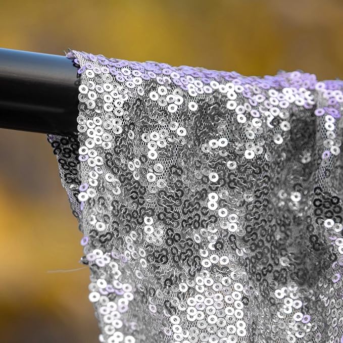 JYFLZQ Silver Sequin Backdrop Curtains 7ft x 7ft 1 Panel Glitter Photo Booth Backdrops Sparkly Photography Background Drapes for Parties Wedding Bridal Showers