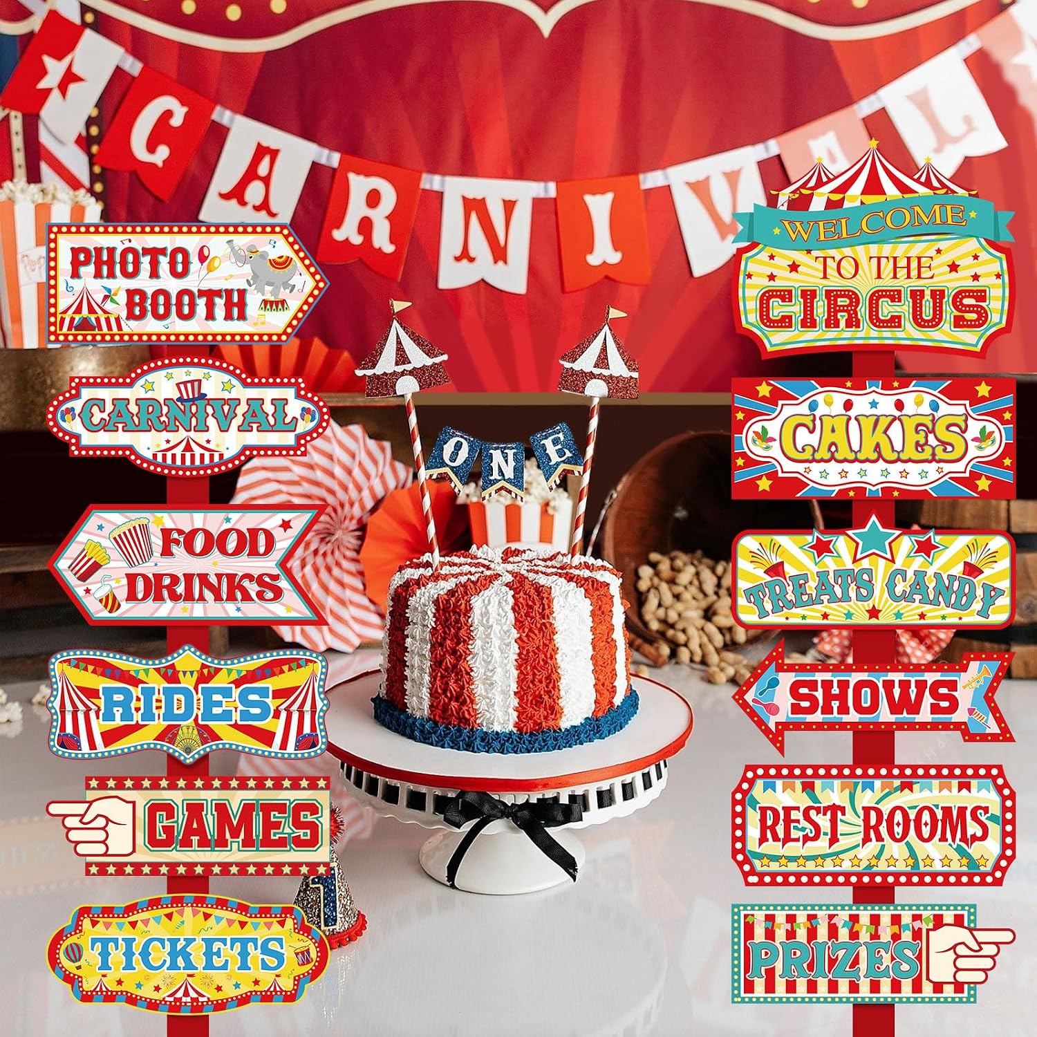 24 Pieces Carnival Decorations Circus Party Directional Sign Welcome to The Circus Signs for Kids Carnival Party Decorations Birthday Party Supplies