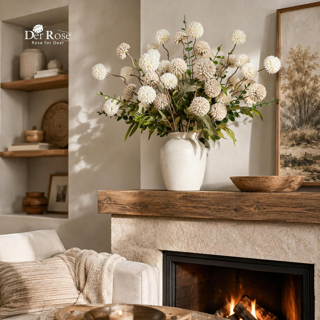 der rose 18pcs fake flowers white blooms and, front angle view
