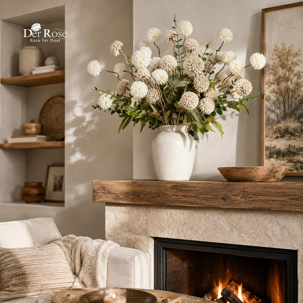 der rose 18pcs fake flowers white blooms and, front angle view