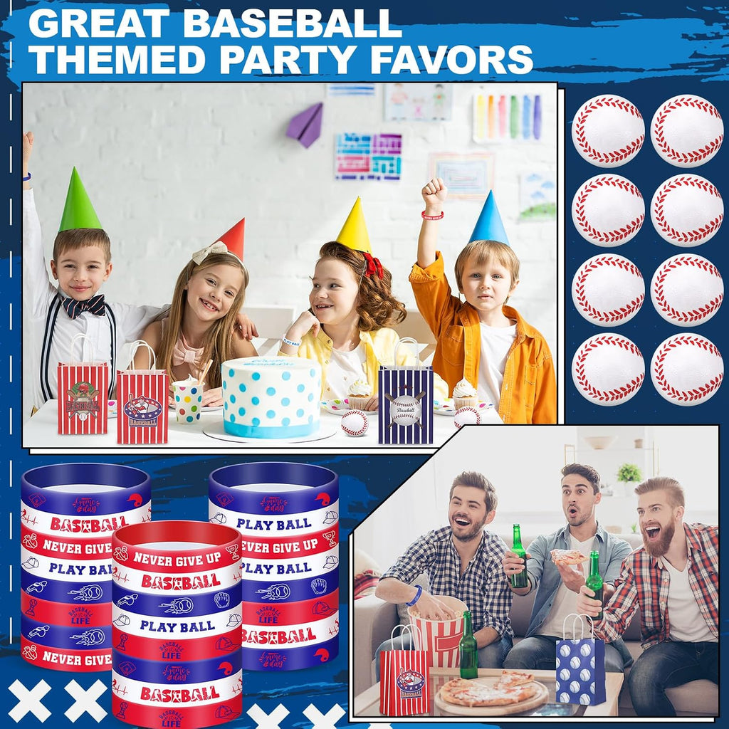 72 Pcs Baseball Party Favors Set Includes 24 Paper Gift Bags 24 Silicone Wristbands 24 Sports Stress Balls Goodie Bag Fillers Gifts for Sports Themed Birthday Party Supplies