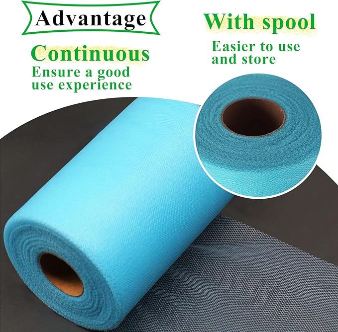 Turquoise Tulle Fabric Rolls 6 Inch by 100 Yards (300 feet) Fabric Spool Tulle Ribbon for DIY Tutu Bow Baby Shower Birthday Easter Party Wedding Decorations Christmas Craft Supplies