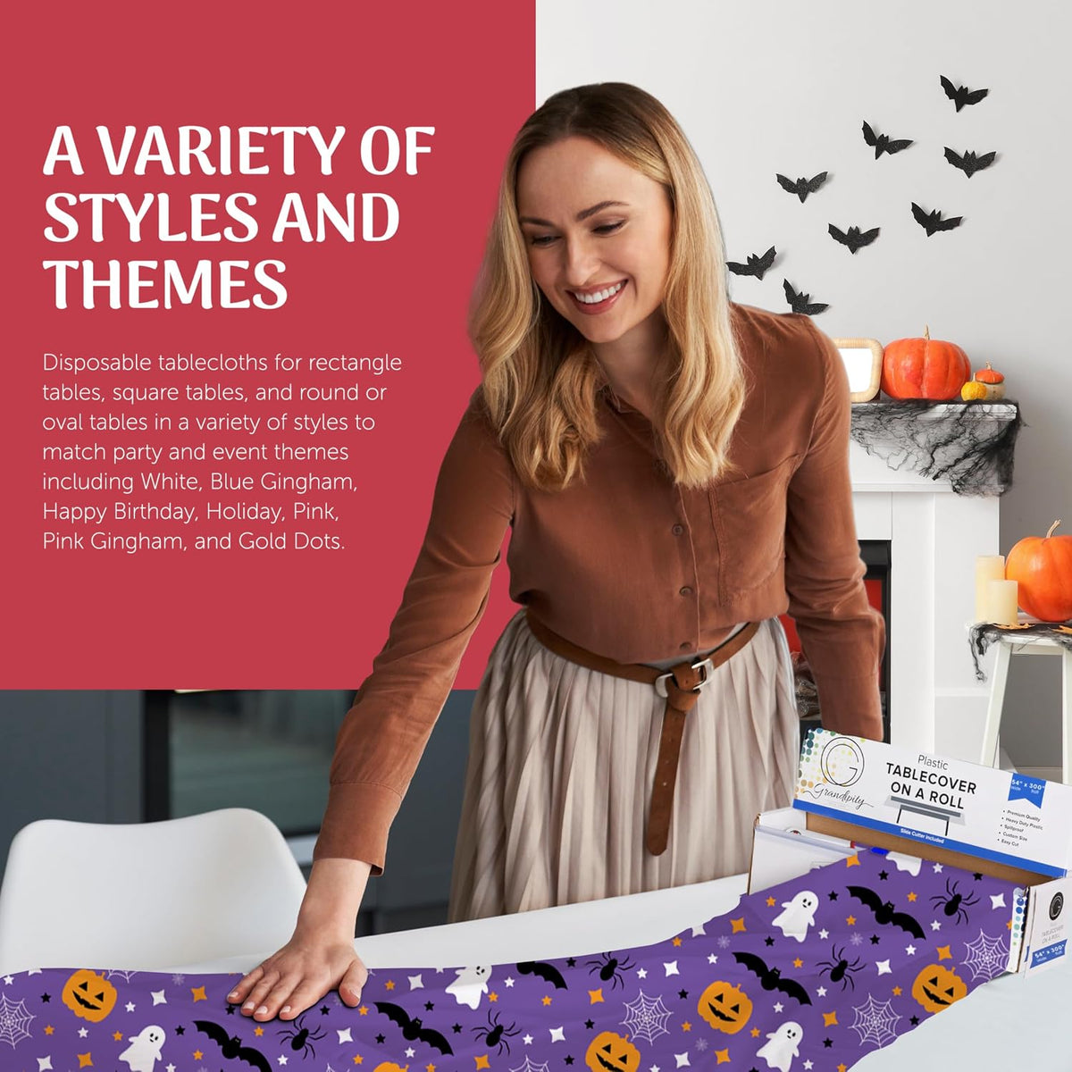 Grandipity Plastic Table Cloth Roll - 54in x 300 Ft. Table Cover