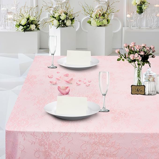 LuoluoHouse Pink Lace Table Cloth 60x120inch 2Pcs for Decorations Wedding Baby Shower