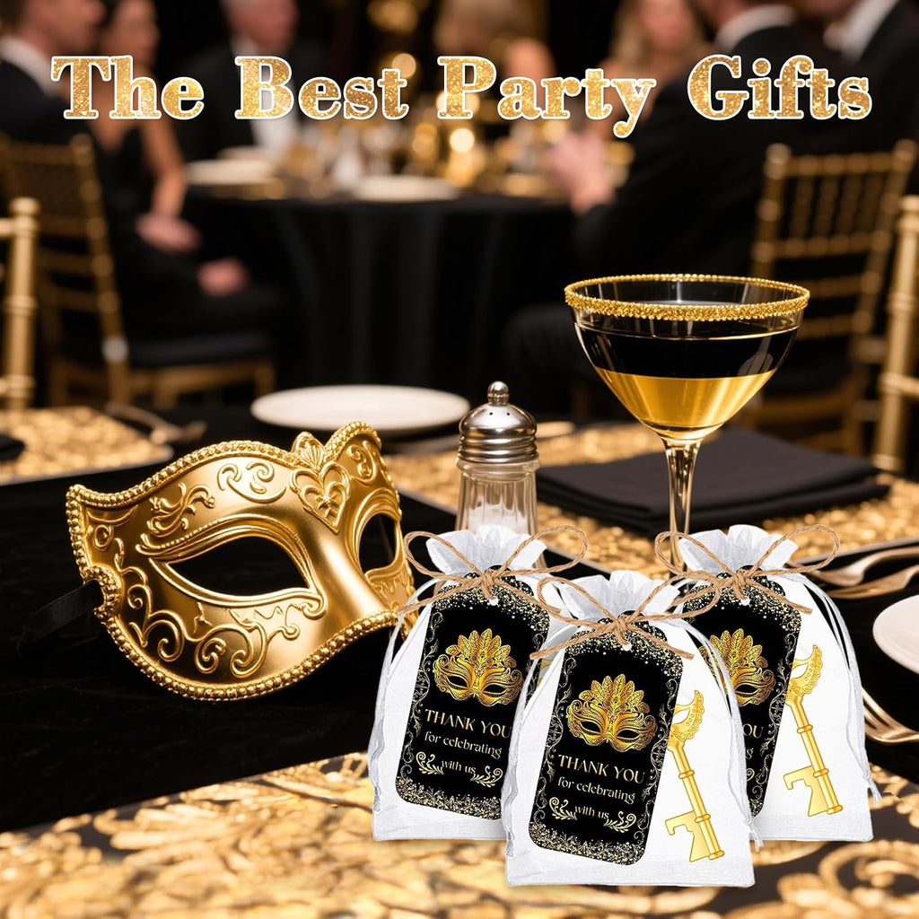 50Pcs Crown Mask Bottle Openers, Masquerade Party Wedding Favors Gifts Bulk | Zinc Alloy, Organza Bags, Thank You Tags, Masquerade Party, Weddings, Bridal Showers, Guest Return Gifts