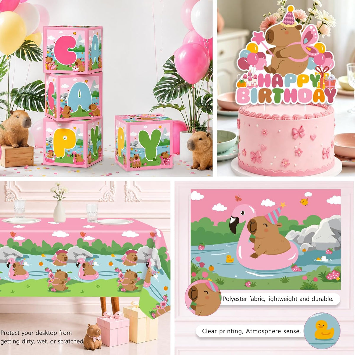 pink capybara birthday party decorations balloon arch set, side view