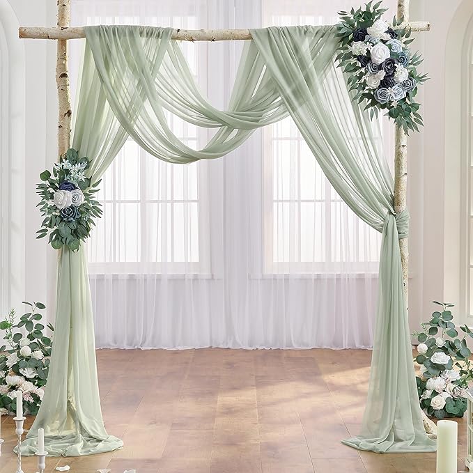 Sage Arch Drapes for Wedding Arch Draping Fabric Sheer Backdrop Curtain for Ceremony Bridal Party Decor 19Ft Length x 28" Width 4 Panels