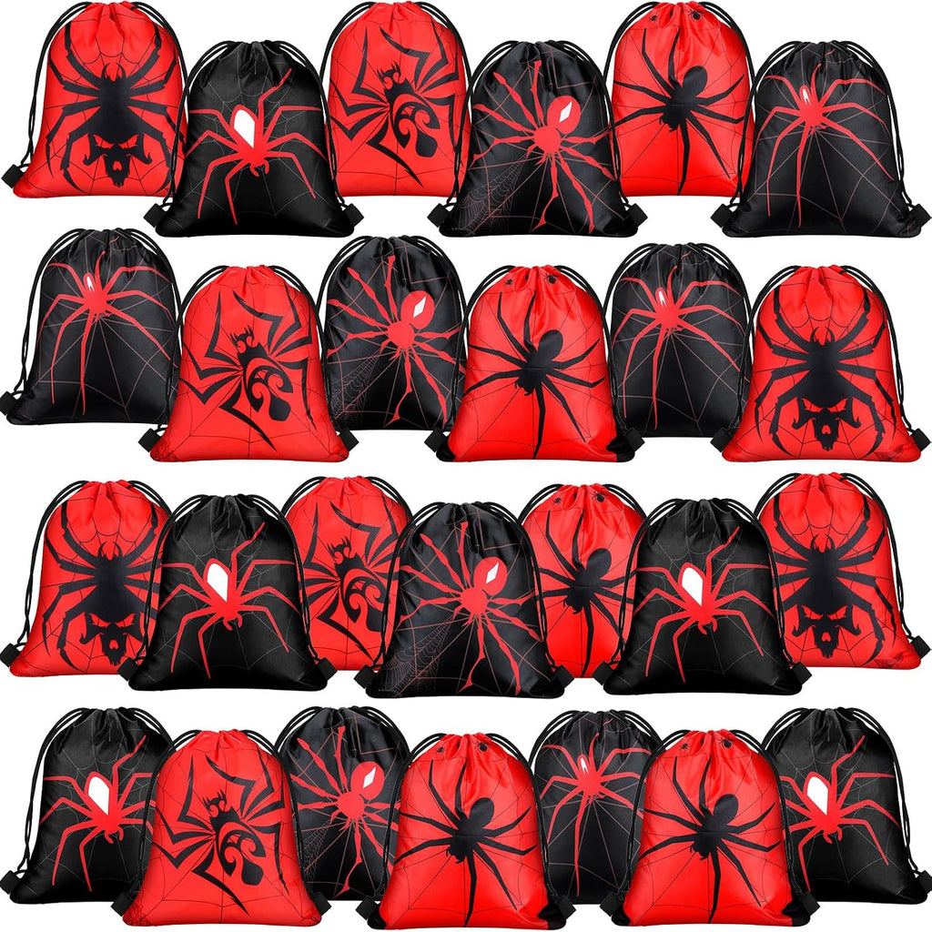 Lothee 24 Pcs Spider Drawstring Goodie Gift Bags Birthday Party Favors Spiderweb Candy Treat Bags for Birthday Party Supplies (Novel Style)