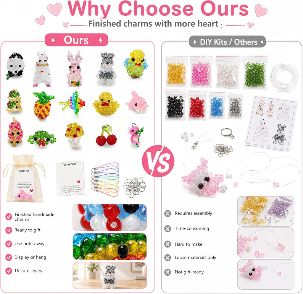 lydztion 18pcs mini 3d beaded animals set, handmade showing dimensions