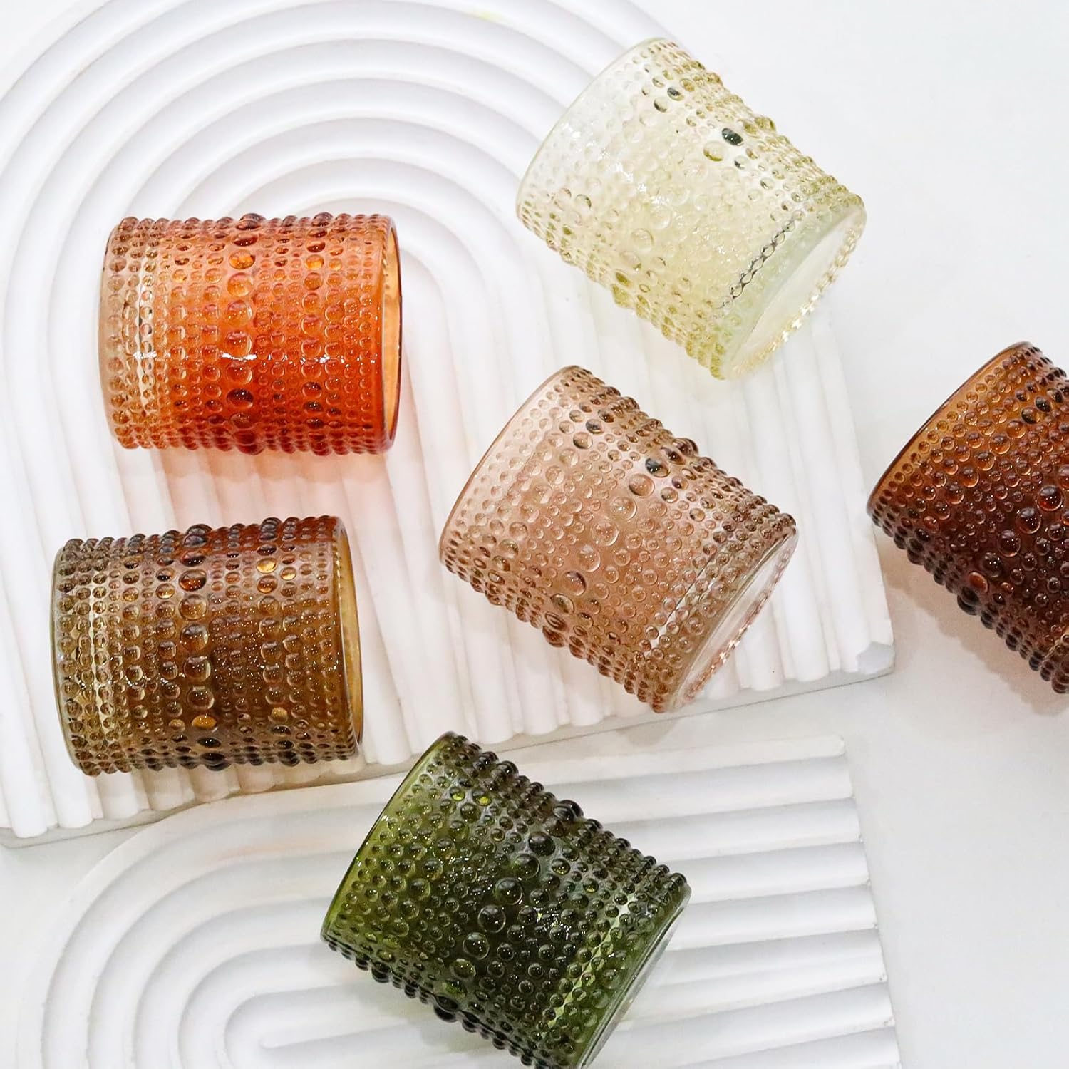 WDHODEC Brown Green Glass Tealight Candle Holders Set of 24 - Hobnail Vintage Votive Holders for Fall, Winter Wedding, Christmas Table Centerpiece Decor