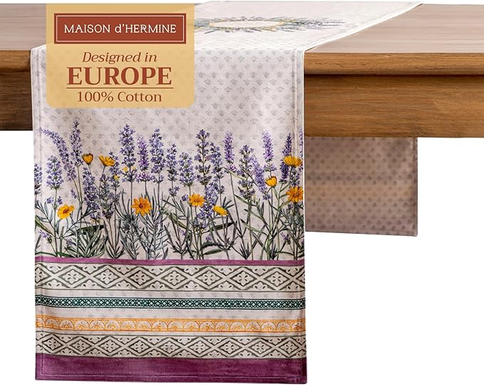 Maison d' Hermine Table Runner 100% Cotton Double Layer Table Runners 108 inches Long Decorative for Home Kitchen Dining Party Wedding Bridal Shower Spring Summer (Fanny Lavender, 14.50" x 108")