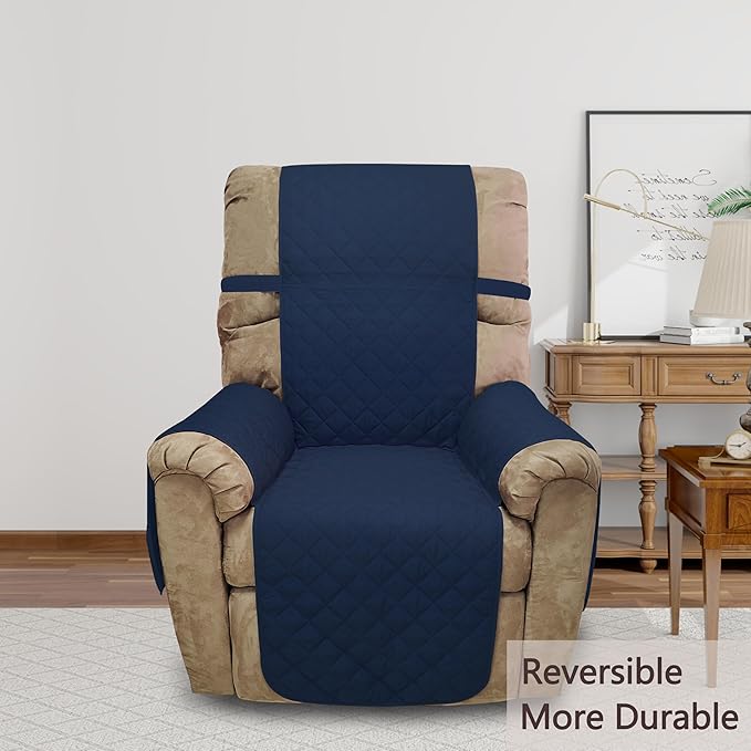 Recliner Chair Covers Reversible Sofa Cover Couch Cover for Pets Lazy Boy Furniture Protector(28''Recliner,Navy/Camel)