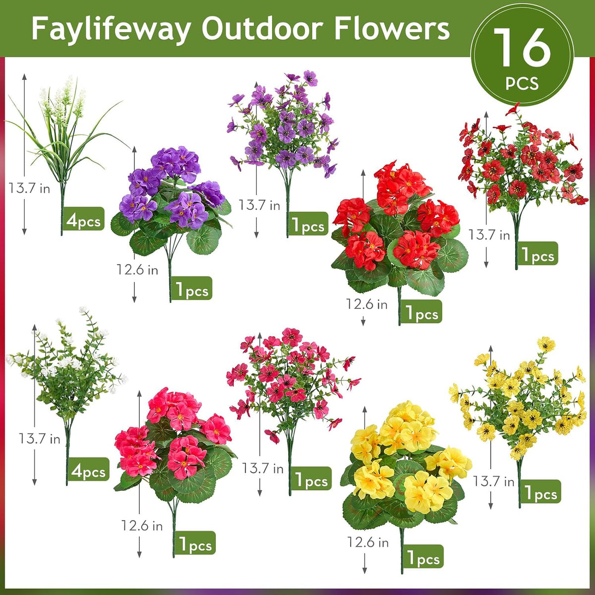 16 bundles uv resistant silk artificial outdoor flowers, view 9