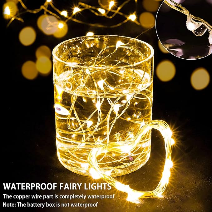 50 Pack Fairy Lights 7Ft 20 LED Twinkle String Lights 3 Modes Battery Operated Waterproof Firefly Starry for Mason Jar Party Wedding Christmas Valentines Day Table Centerpieces,Warm White