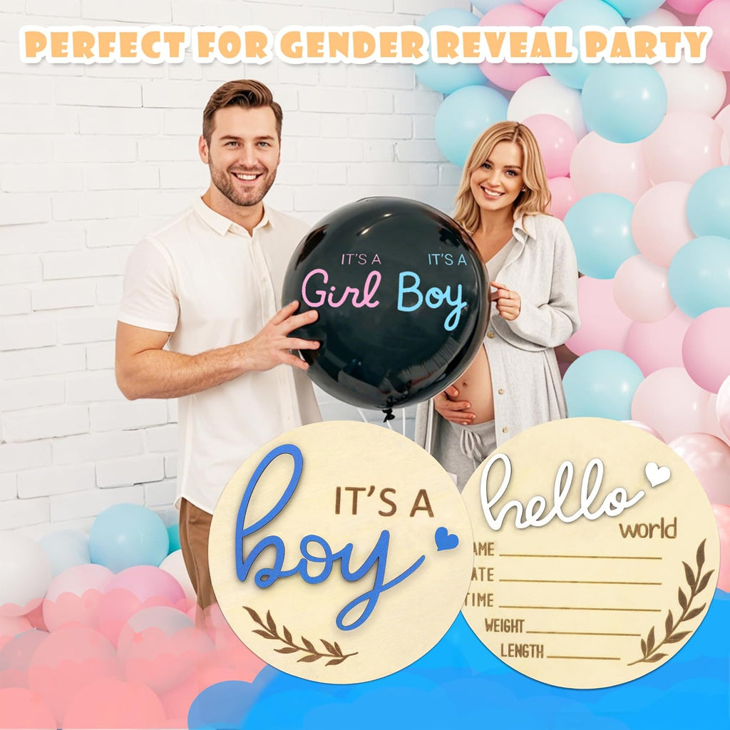 Hello World Newborn Sign Boy, Gender Reveal Birth Announcement Sign, 2PCS Its a Boy and Hello World baby Welcome Board Wooden Name Announcement Plaque for Photo Props Baby Shower Hospital Nursery