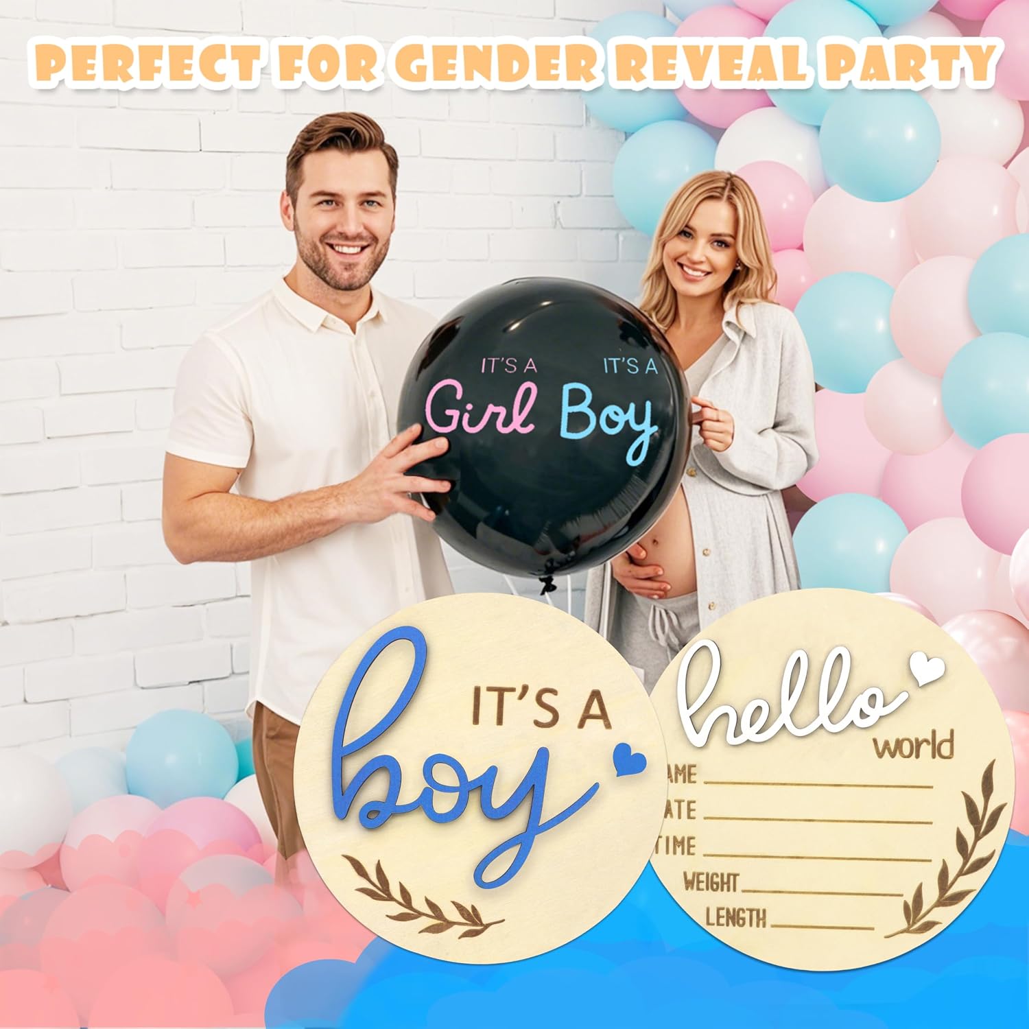 Hello World Newborn Sign Boy, Gender Reveal Birth Announcement Sign, 2PCS Its a Boy and Hello World baby Welcome Board Wooden Name Announcement Plaque for Photo Props Baby Shower Hospital Nursery