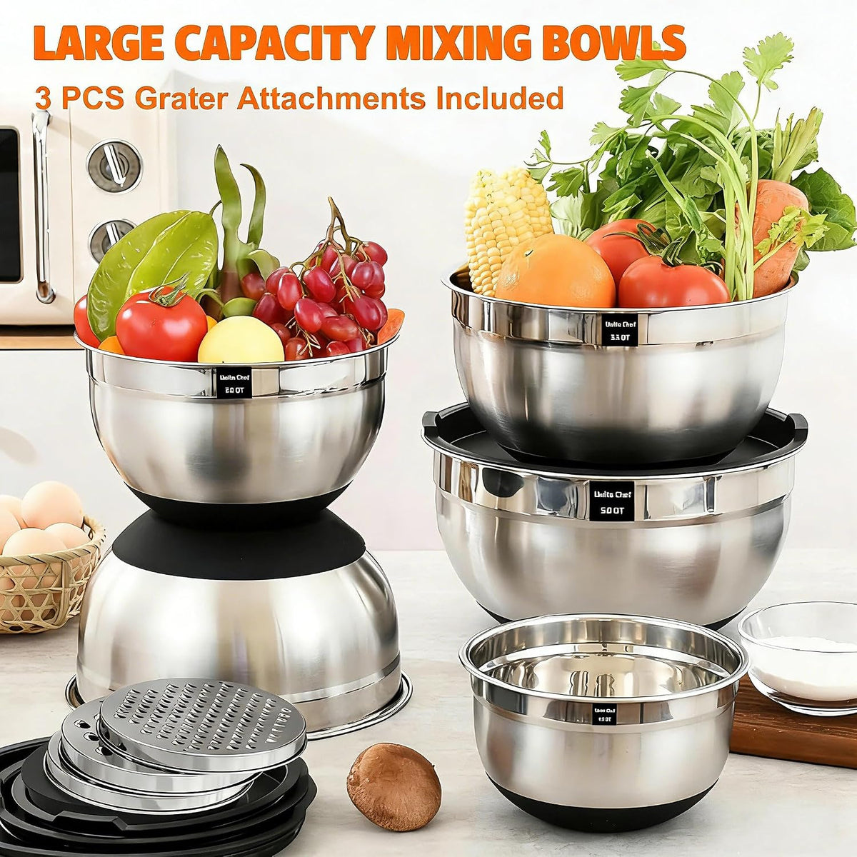 Thickened Heavy-Duty 26pcs Stainless Steel Bowl, Mixing Bowl Set with Lid, Gr...