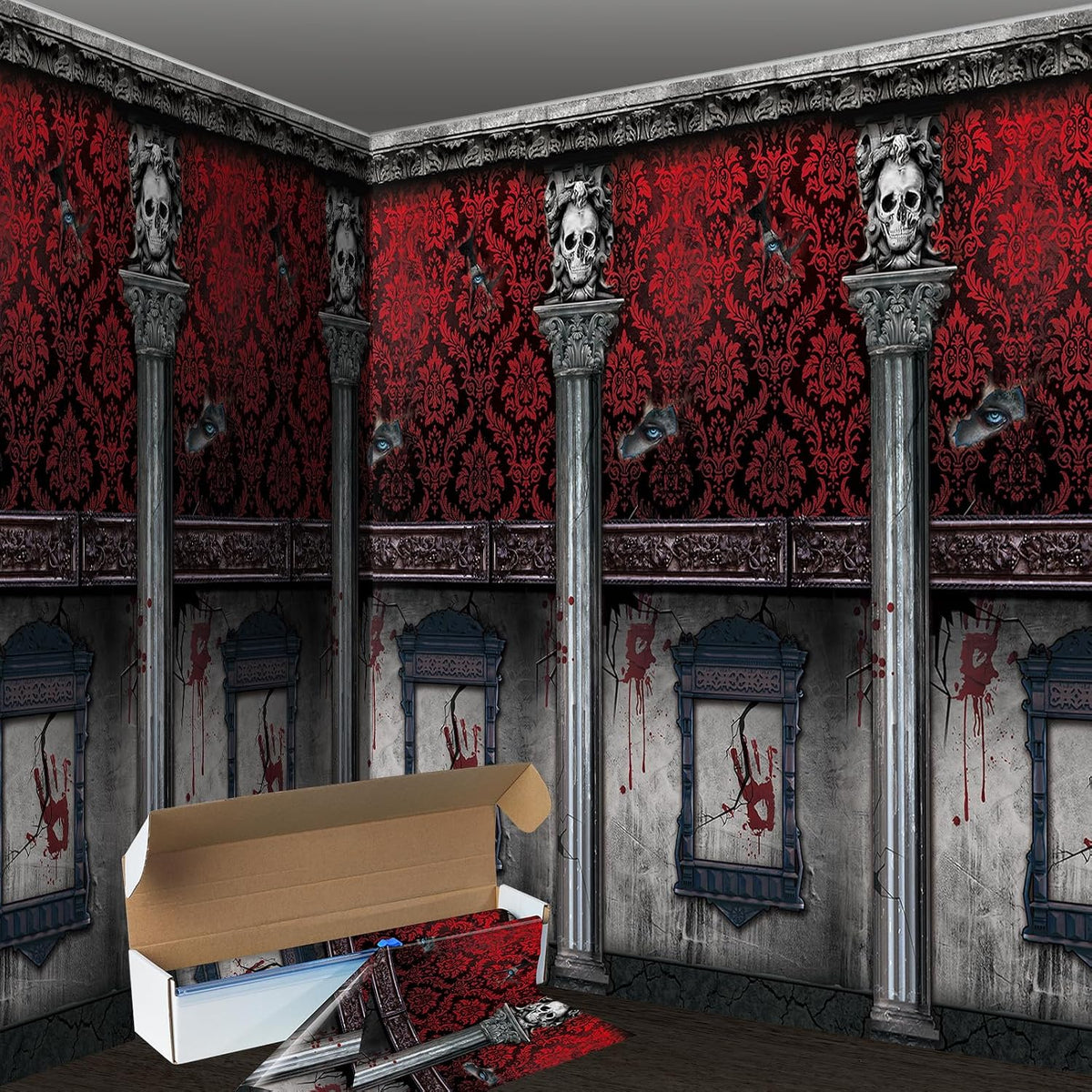 100Ft Halloween Haunted Mansion Backdrop Roll Decorations, Gothic Mansion Roo...