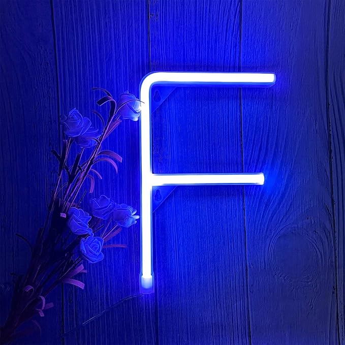 ENUOLI LED Blue Neon Letter Signs Night Light Battery or USB Operated LED Marquee Letters Neon Art Decorative Lights Wall Decor for Children Baby Room Christmas Wedding Party Decoration(F)