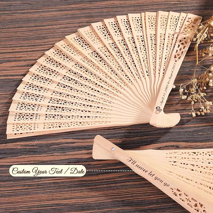 20Pcs Personalized Folding Hand Fans Custom Engraved Summer Wedding Fans,Personalized Wooden Fans Party Favor Bridal Shower Gifts for Guests