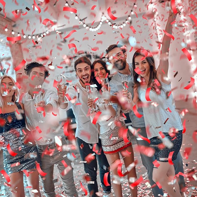 6 Pack Red Confetti Cannon, Party Poppers,12 Inch Confetti Poppers Shooters for Birthdays, Christmas，Graduation Celebration,Weddings, New Year's Eve and Any Celebrations