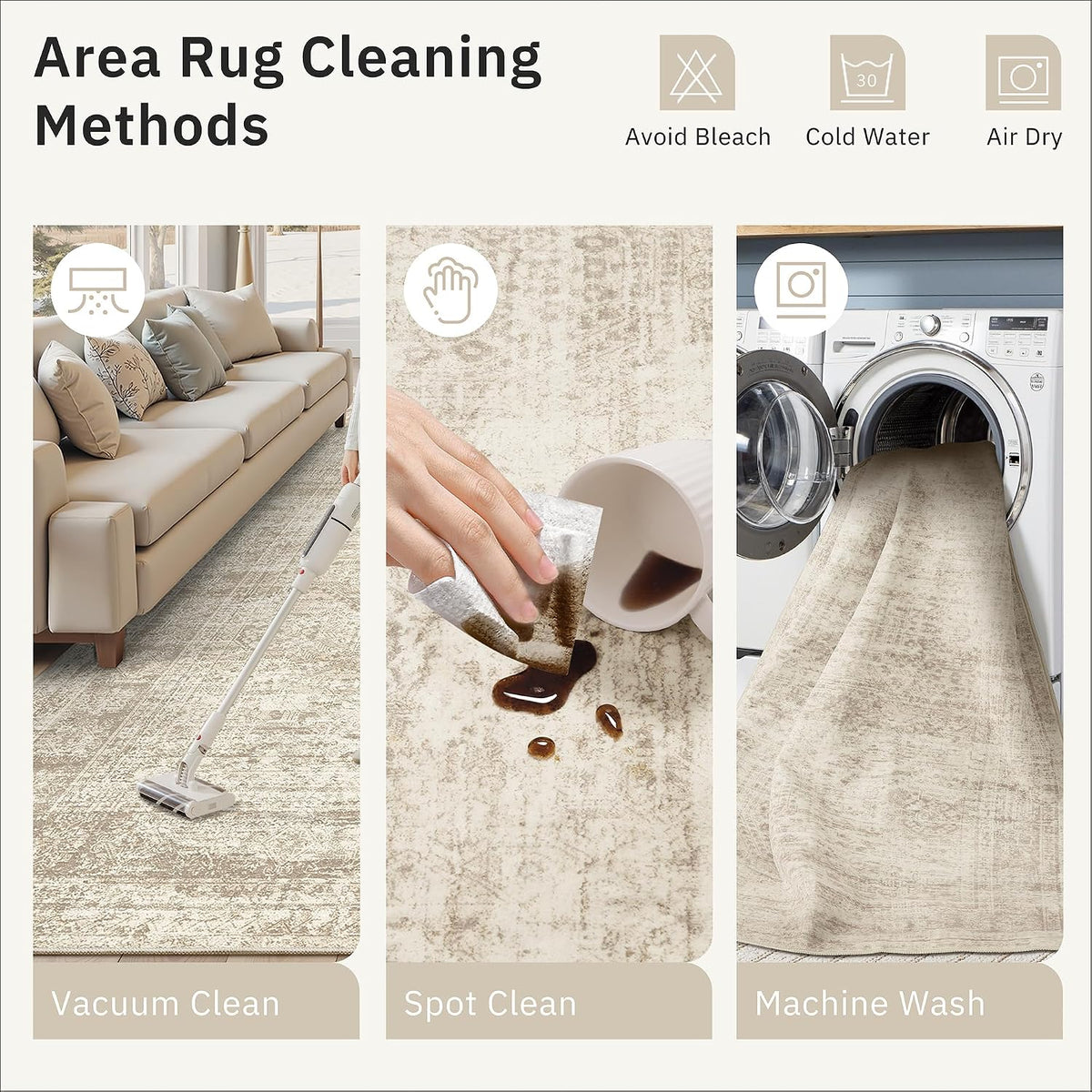 Soalmost 10x14 Area Rugs for Living Room Washable Rug Non-Slip Beige