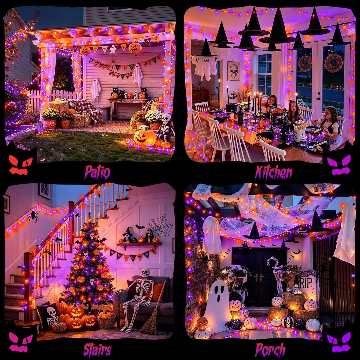 JMEXSUSS 1000LED Orange and Purple String Lights, Halloween Lights Plug in