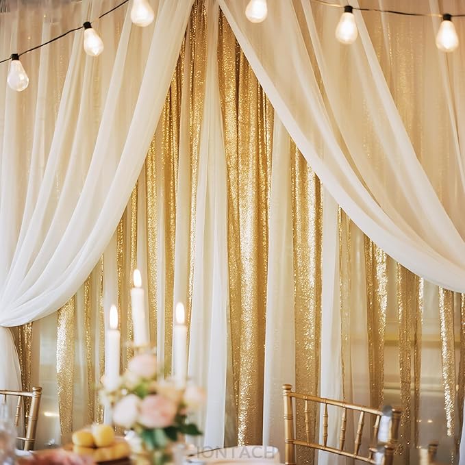 Wedding Arch Draping Fabric 29" x 19Ft Sheer Drapes for Backdrop Wedding Ceremony Reception Ceiling Decor Curtain Baby Bridal Shower Decoration (Champagne, 1 Panel)
