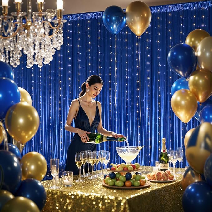 20ftx10ft Royal Blue Sequin Backdrop Curtain Panels for Parties, 4 Panels Wrinkle Free Glitter Photo Backdrop Drapes Shimmer Back Drop Cloth for Wedding Birthday Christmas Photography Background