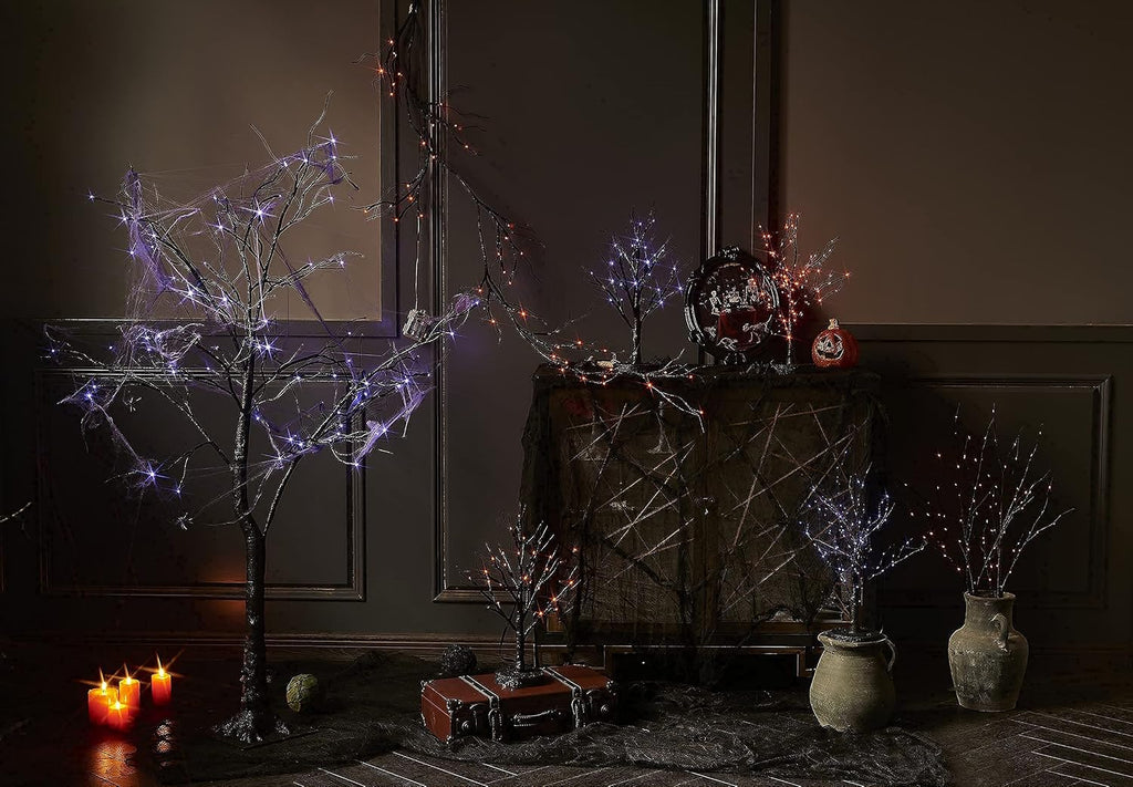 litbloom lighted black glittered garland with 48 orange on a desk or shelf
