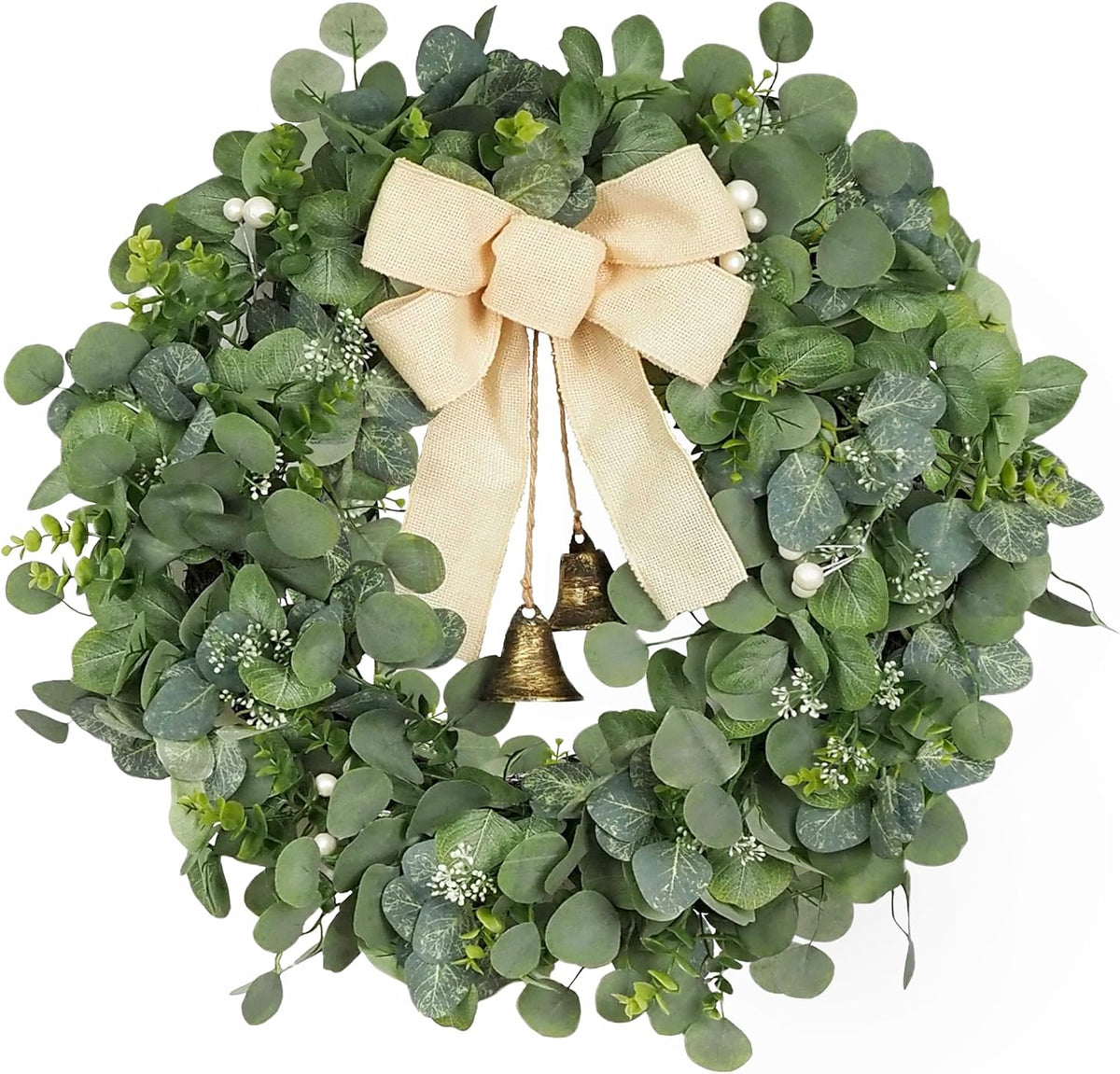 28 inch eucalyptus wreath with bells & bow, main product view