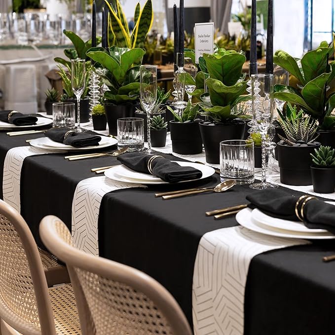 sancua 6 Pack Black Tablecloth 90 x 132 Inch - Rectangle Table Cloth for 6 Feet Tables Stain and Wrinkle Resistant Washable Polyester Table Cover for Dining Wedding Banquet Party Buffet Restaurant