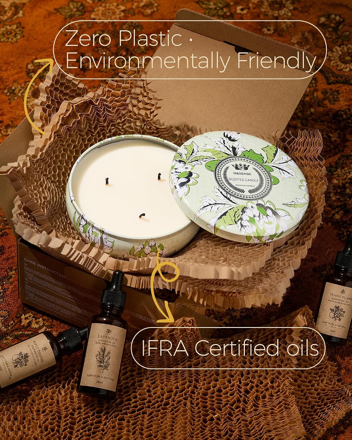M&SENSE Soothing Eucalyptus Scented Candles, Large 3 Wick Soy Tin Candle, Over 40 Hour Burning Time, 100% Natural Vegan Wax, Relaxing Aromatherapy Aesthetic Candle Gift for Women Men