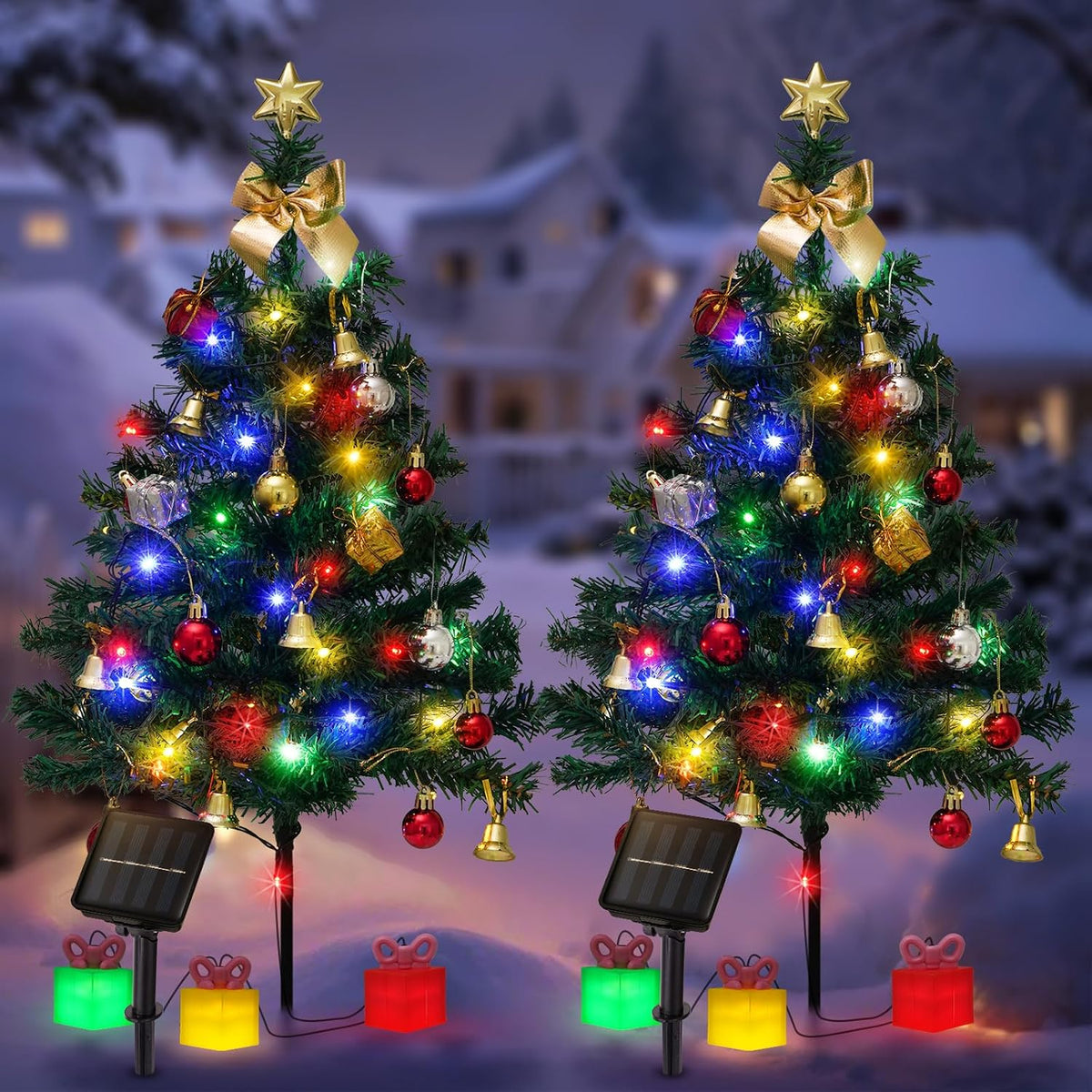 mini christmas tree solar lights, outdoor decorations, 2, main product view