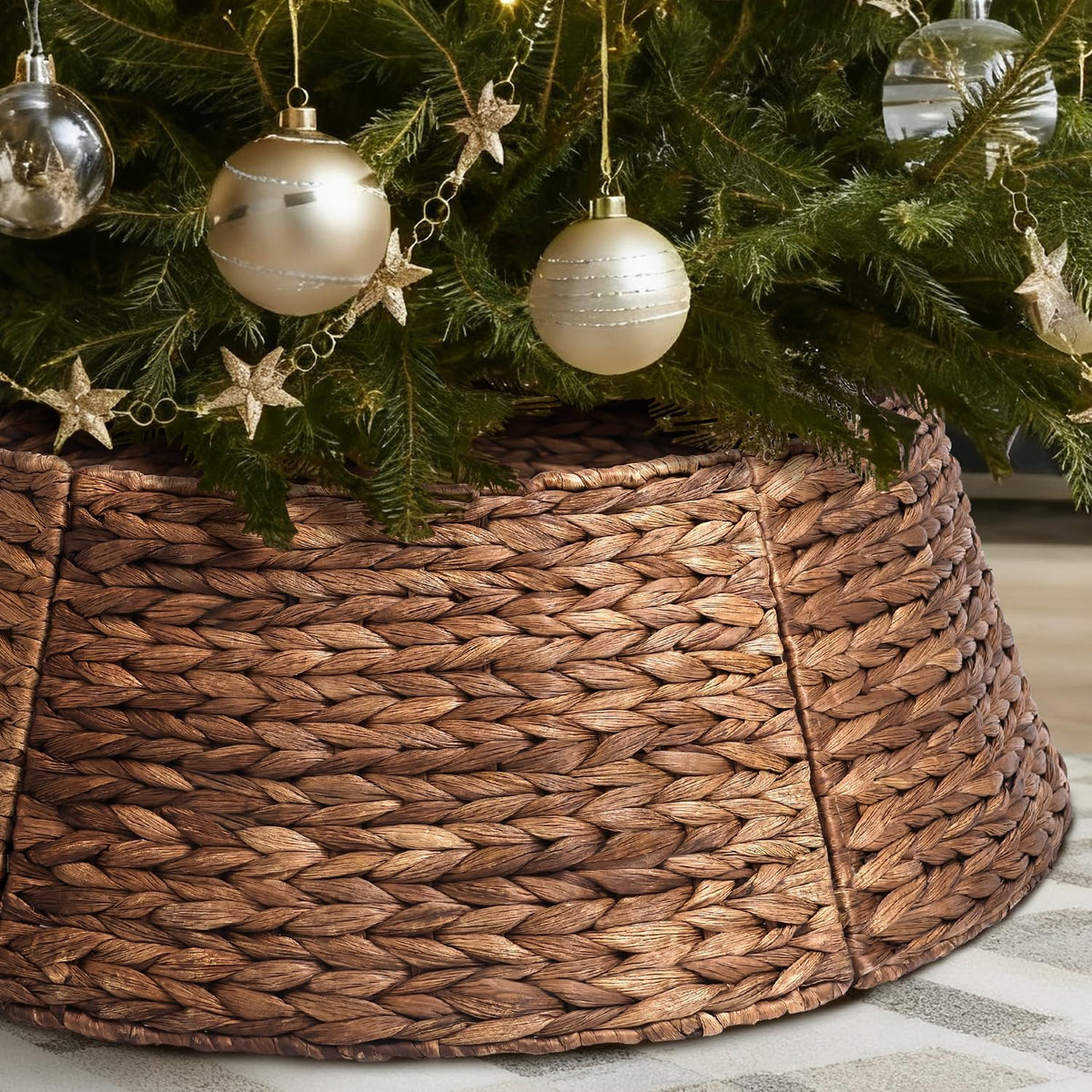 6-piece rattan christmas tree collar - 33" rustic, main product view