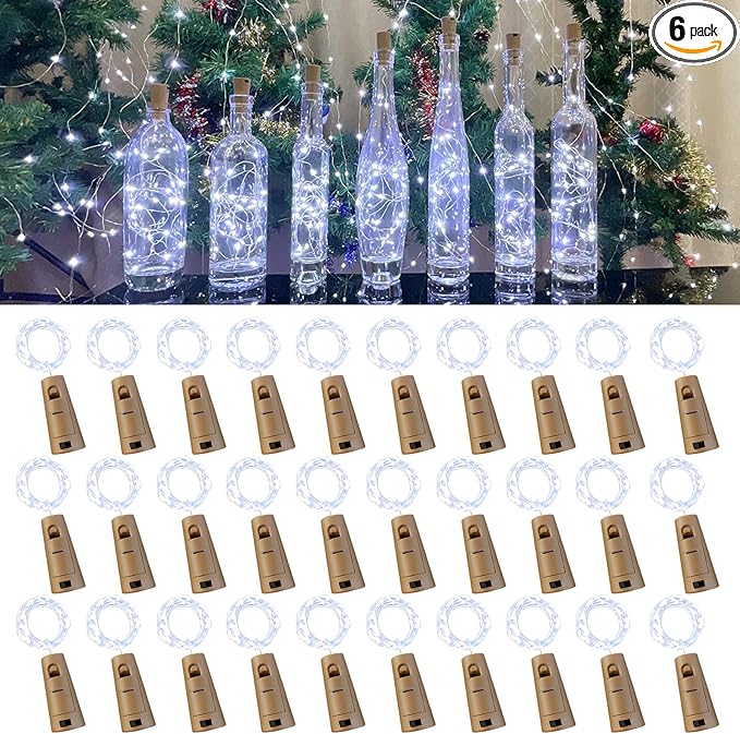 Wine Bottle Lights with Cork, 20 LEDs 6.6 Feet Silver Wire Cork Bottle Lights,Fairy Mini String Lights,for DIY Christmas,Party,Decor,Wedding Listing (30 Pack, Cool White)