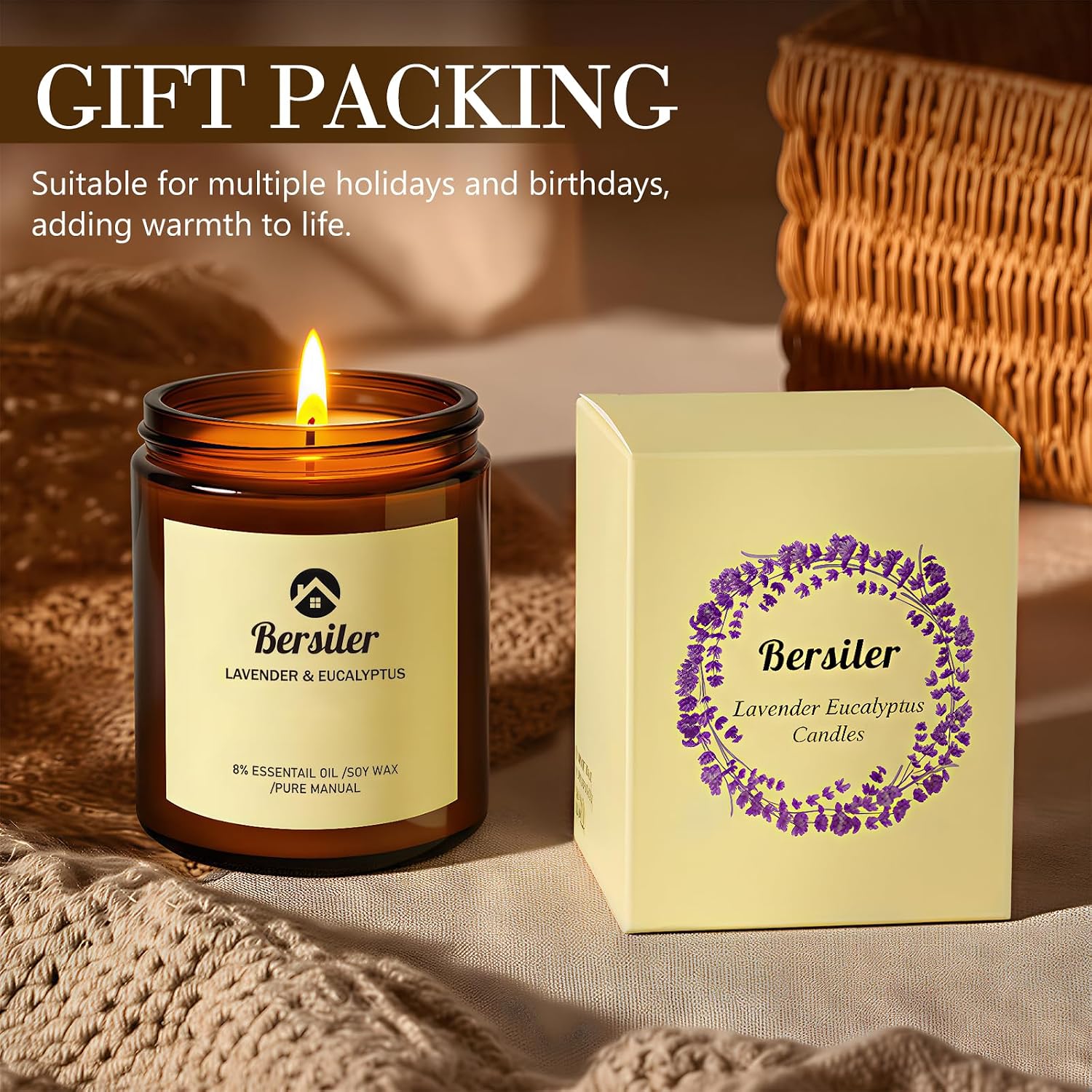 Aromatherapy Candles, Scented Candles, 7OZ Lavender Eucalyptus Candles Stress Relief and Relax for Home & Bedroom Gift for Women Birthday Christmas, Soy Wax Candle
