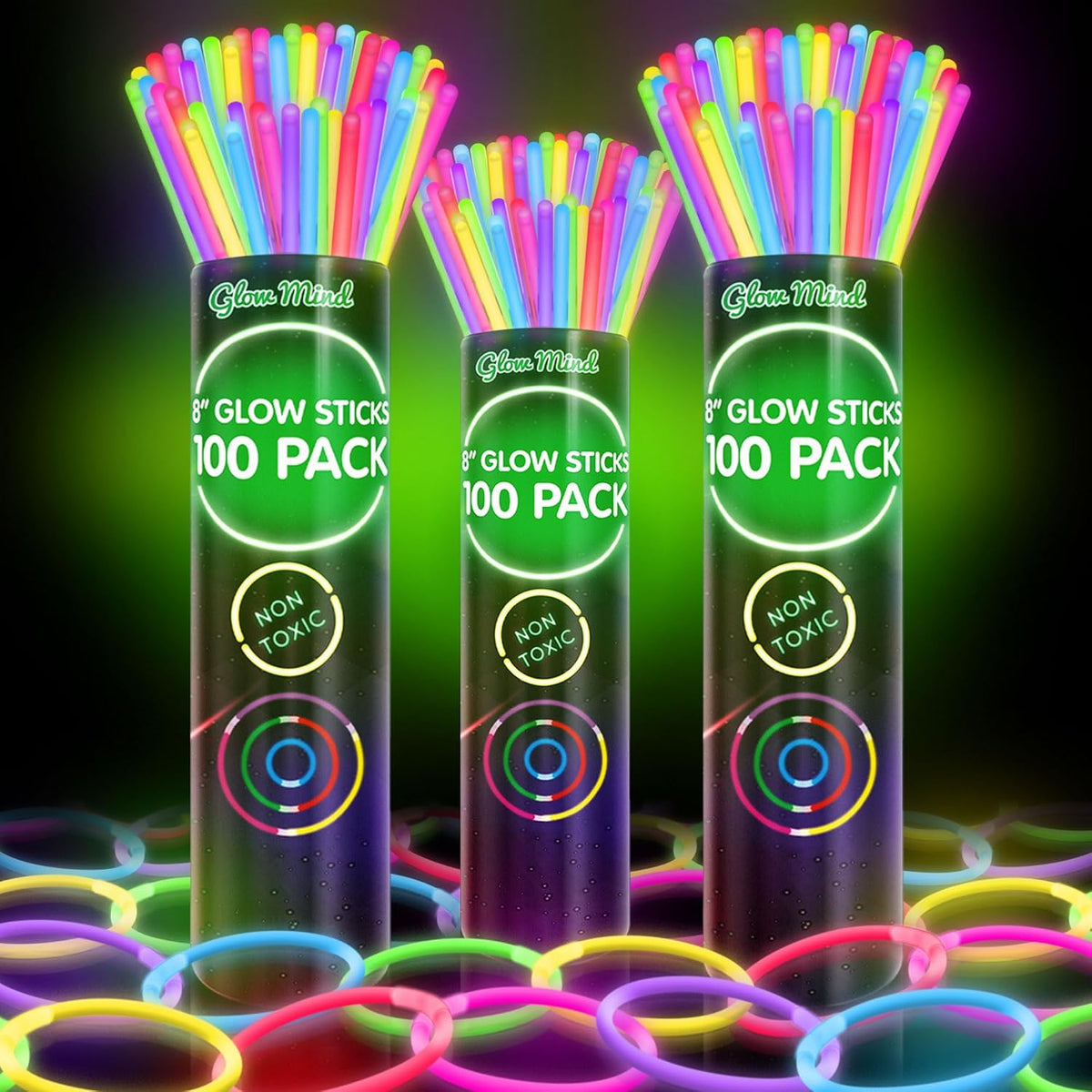 300 Glow Sticks Bulk Party Pack, 8" Halloween Glow Bracelets and Necklaces