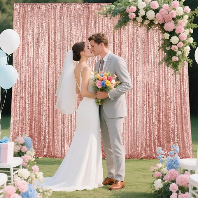 Rose Gold Sequin Backdrop Curtain 2 Pieces 2FTx8FT Glitter Photography Backdrop for Party Wedding Birthday Christmas Decorations