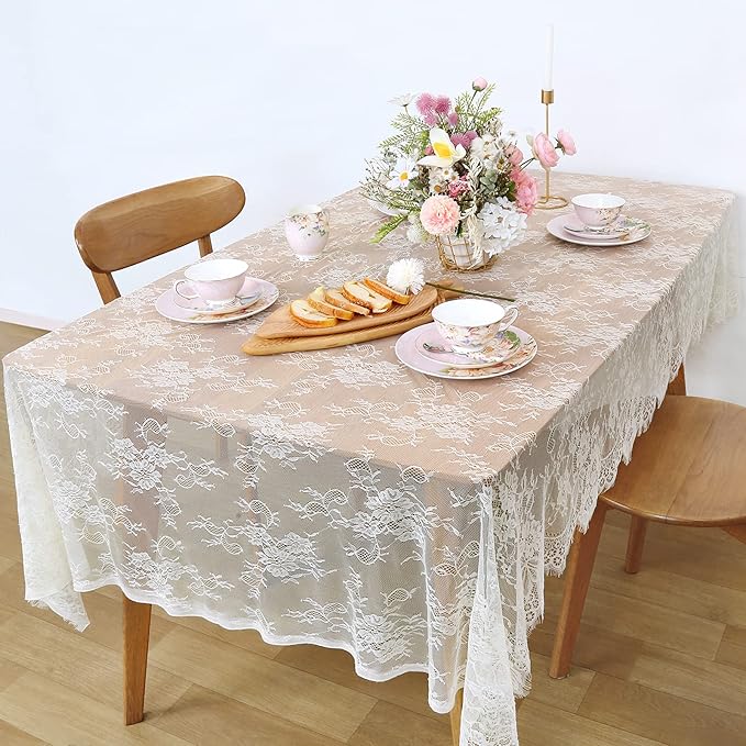 LuoluoHouse Rustic Ivory Wedding Tablecloths Lace Chic Rectangular Tablecloths for Wedding Reception Farmhouse Table Decorations 60x120 inch
