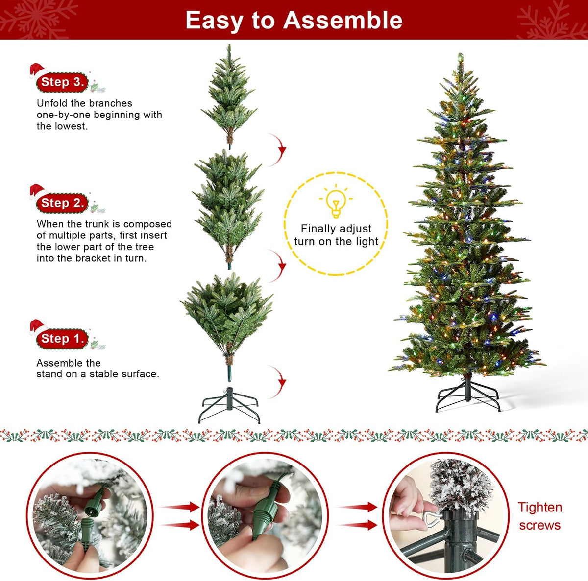glitzhome 7.5ft prelit artificial christmas tree, cascade evergreen on a desk or shelf