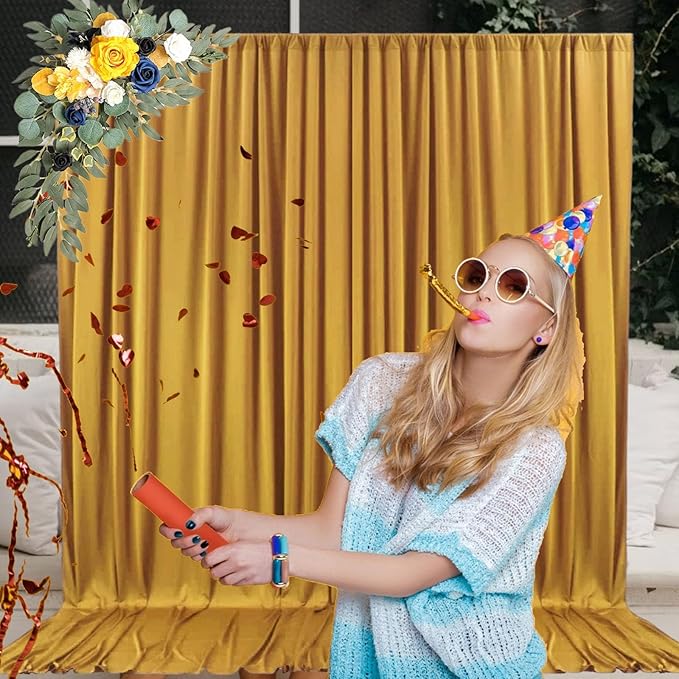 10 x 7 Feet Gold Backdrop Curtain for Partie, Background Curtains for Photoshoot, Birthday, Wedding, Halloween, Thanksgiving, Christmas, New Year Party Decoration 5Ft x 7Ft, 2 Panels