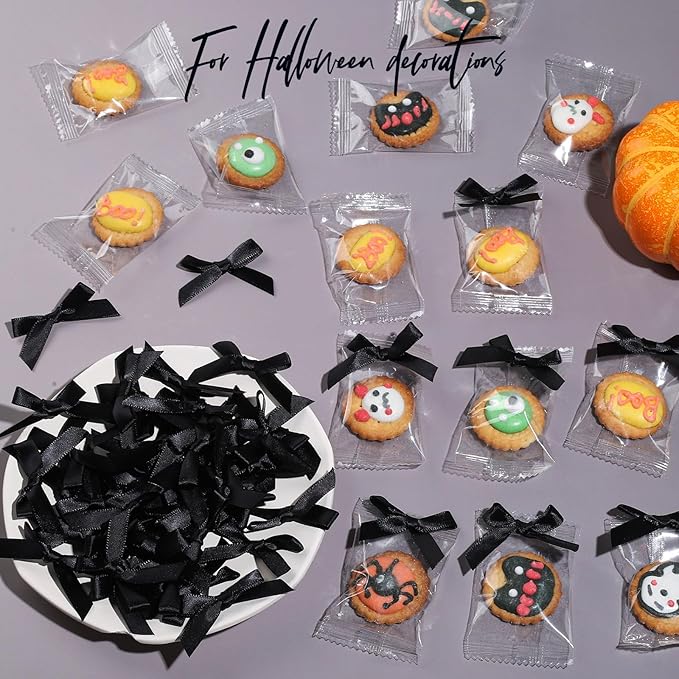YGDZ 50 PCS Mini Black Bows, Small Stain Ribbon Black Bow for Cake, Tiny Bows for Crafts, Bow Decorations for Party Favors, Balloons