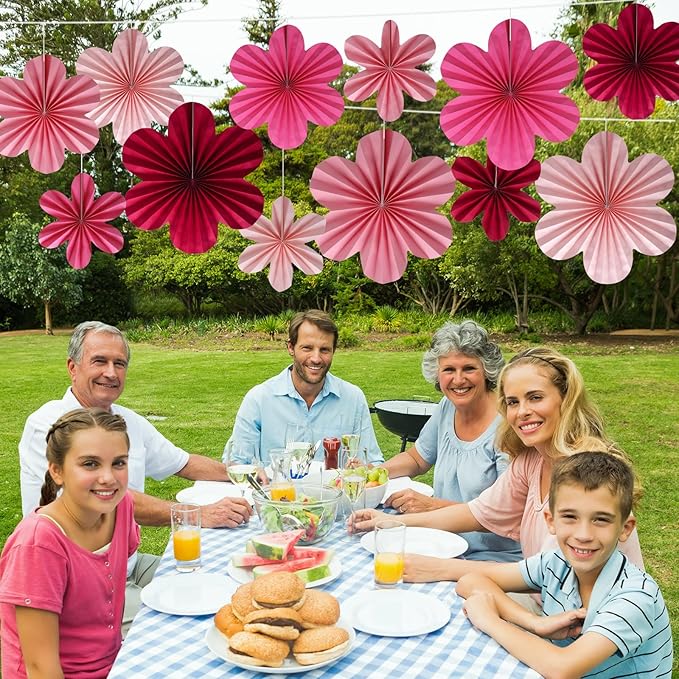 BestoFun 12 PCS Paper Flowers Fans Hot Pink Party Decorations Paper Flowers Decorations for Wall Girl Groovy Birthday Baby Shower Wedding Bachelorette Room Hanging Décor