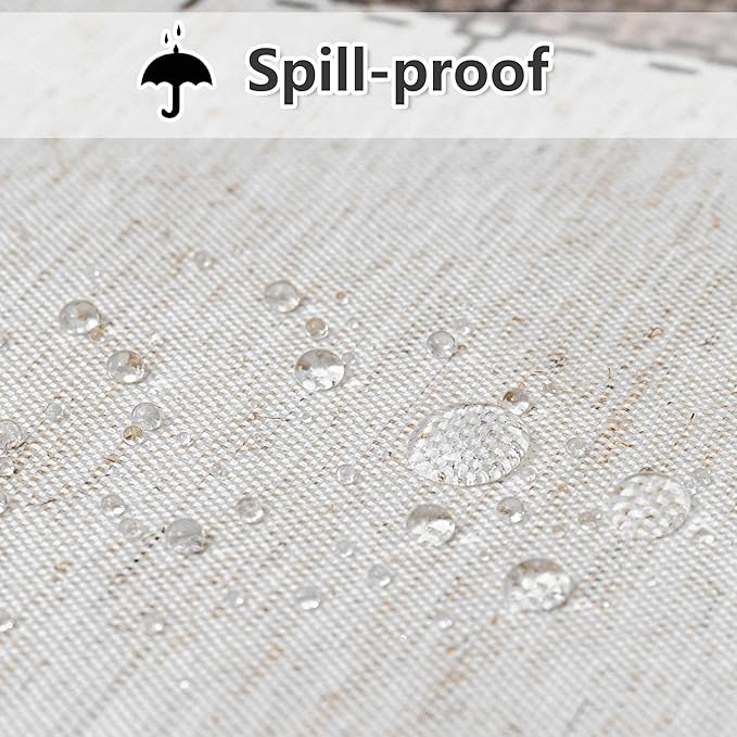 MYSKY HOME Table Cloth 60x102 in Rectangle, Heavy Duty Lines Linen Look Waterproof Tablecloths Farmhouse Tablecloth, Wrinkle Free Table Cover with Coffee Lines for Kitchen Dining, Party