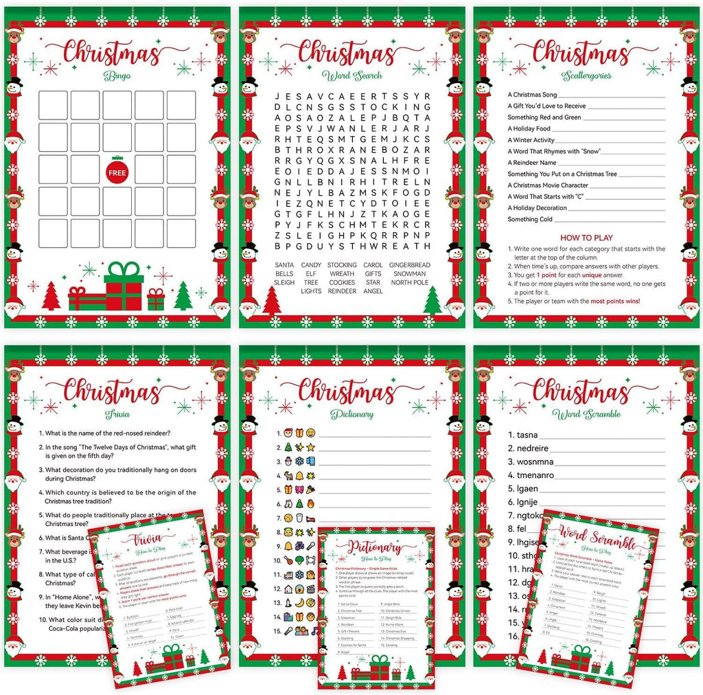 Biswiter Christmas Games for Family Party Supplies, Christmas Activities Word Search Scramble Bingo Trivia Pictionary Categories and Answer Keys for Family